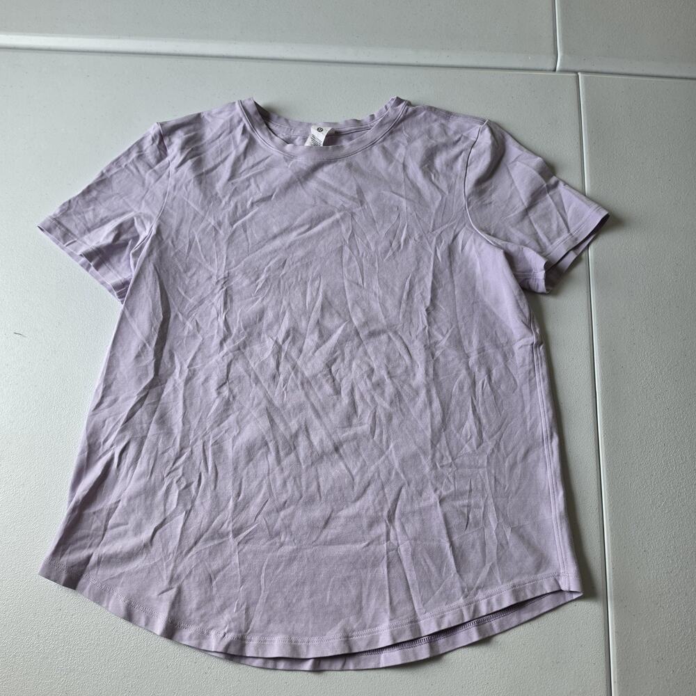 Lululemon Shirt Womens 6 Purple Pima Cotton Short Sleeve Crewneck Curved Hem